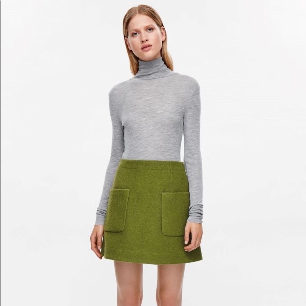 COS Wool Front Pocket Mod Aline Mini Skirt Green